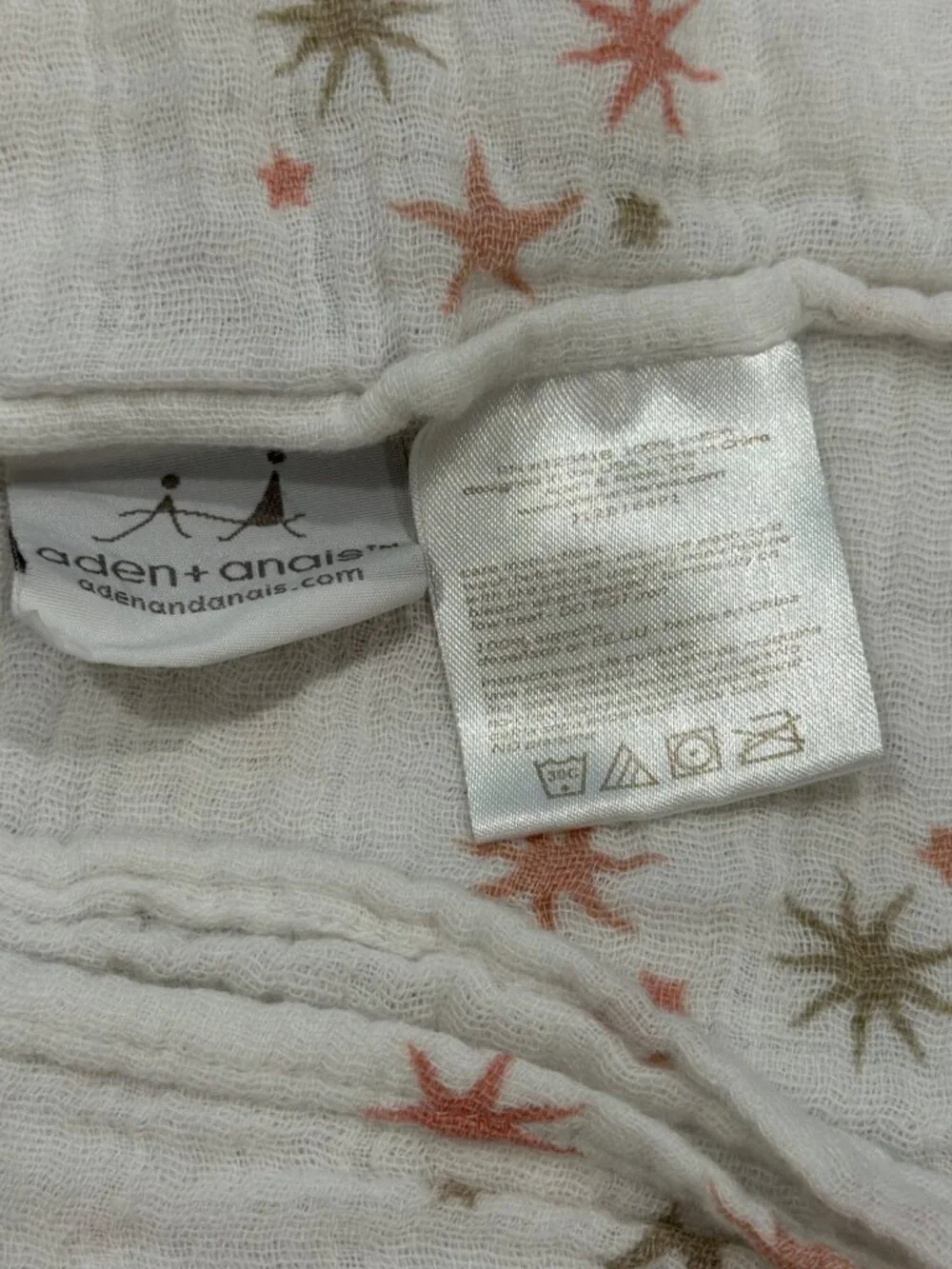 Aden + Anais Muslin Swaddle Blanket Stars Print White Coral Olive